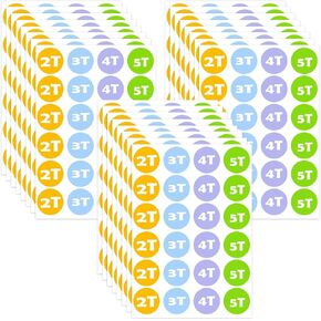 Toddlers Clothing Size Stickers Labels, 1.25" 2T to 5T for for Toddlers 2 Year to 5 Years olds Clothing Retail(600 Pcs, 4 Colors)