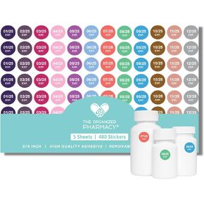 The Organized Pharmacy Expiration Dates Stickers System - See. Pull. Done. 5 Year Supply - 480 Color Coded Pharmacy Inventory, Chemistry & Food Expiration Date Management Labels Stickers (2025-2029)
