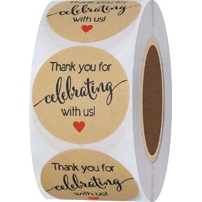 Hybsk 500pcs Thank You for Celebrating with Us with Heart Stickers 1.5" Kraft Labels for Weddings Anniversaries Party (Type 3(Kraft))