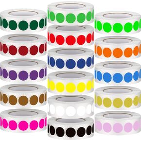 16000 Pieces 1/2 Inch Round Color Coding Labels Roll Colored Dot Stickers Adhesive Solid Colors Circle Stickers for Inventory Organize, File Classification