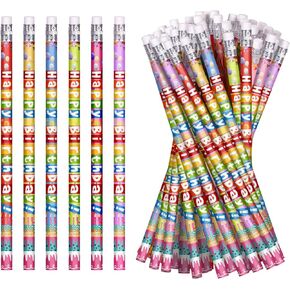 48 Pcs Happy Birthday Pencils Colorful Birthday Pencil for Students Wooden Pencils with Erasers Birthday Pencils for Teacher Classroom Reward Birthday Party Supplies, 6 Style(48)