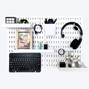 Pegboard Kit and Accessories I 2 Panel Pegboard Wall Organizer and Storage for Office, Home, and Gaming I Office Desk Wall Organizer and Pegboard Display 16" x 23" I White Peg Board Kit