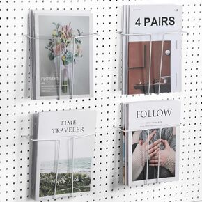 4 Pair Expandable Literature Display for Pegboard, Adjustable Width Metal Wire Magazine Holder Pegboard Shelf Hooks Accessories for Exhibitions Trade Show and Office Retail Store(Rose)
