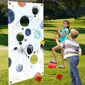 Outer Space Toss Game, Solar System Bean Bag Toss Games with Outer Space Backdrop Banner for Space Game Birthday Party Decorations Indoor Outdoor Activities