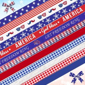 Hying 12 PCS Veterans Day Patriotic Ribbons, 3/8" Width Grosgrain Ribbons American Flags Ribbon 4th of July Patriotic Craft Ribbons for Gift Wrapping Labor Day Christmas Decoration Supplies