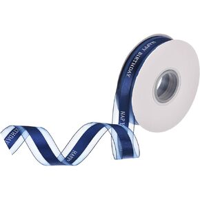 MECCANIXITY 1 Inch 50 Yard Happy Birthday Ribbon Chiffon Organza Satin Ribbon for Gift Wrapping Party Cake Box Bouquet, Blue