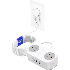 Extension Cord with USB Ports, ORICO 5 FT Extension Cord with 3 USB(1 USB-C) Ports, Small Extension Cord Saving Space, 4 Wide-Spaced Outlets, Mountable Compact No Surge for Travel, Cruise Ship, White