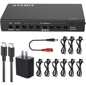 10 مخارج إمداد طاقة بدواسة 12800 مللي أمبير في الساعة، مقابس 18 فولت 12 فولت 9 فولت (1.5 أمبير) ومنفذ 5 فولت 1 أمبير USB-C، قابل لإعادة الشحن ومحمول مع مؤشر، 5.75 × 2.99 × 0.9 بوصة in Kuwait