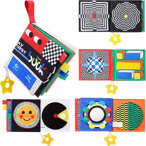 كتاب ناعم فاخر للأطفال من بابابليك مع عضاضة، كتاب مجعد باللونين الأبيض والأسود عالي التباين للتعليم المبكر، ألعاب وقت البطن للأطفال من عمر 0 ​​إلى 12 شهرًا مع مرآة آمنة للأطفال وصفحات مجعدة وأصوات صرير in Kuwait