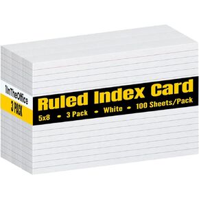 1InTheOffice Index Cards 5x8 Ruled, White Ruled Index Cards, 5" x 8" 100/Pack, 3 Pack