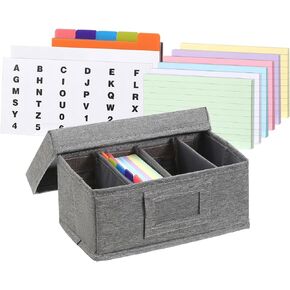 Qozary Index Card Holder 4x6 - Index Card Box With Dividers, Index Card Organizer Case, Foldable Flash Card Holder, 1000+ Card Capacity Box With Lid