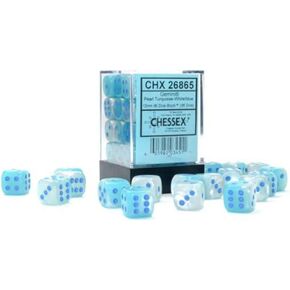 Chessex Dice Set – 12mm Gemini: Pearl Turquoise-White/Blue Luminary Dice Block – Dungeons and Dragons D&D DND TTRPG Dice – Includes 36 Dice – D6