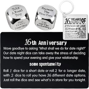 16th Anniversary Dice,16th Wedding Anniversary Dice for Couples,16 Years Anniversary Date Night Dice Gift,16 Years Anniversary for Her,16th Anniversary for Husband,16th Anniversary