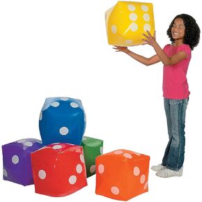 Fun Express 12" Six Color Vinyl Jumbo Inflatable Dice Set - 6 Giant Dice for Lawn Games & Learning Activities for Kids, Perfect for Outdoor Fun & Parties