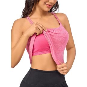 Women's Workout Yoga Racerback Tank Tops with Built in Shelf Bra Tank Tops for Women 2024 Summer Sleeveless Cami Shirts