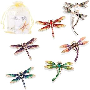 6 Pcs Dragonfly Themed Enamel Crystal Rhinestones Brooch Pin Women Jewelry Clothes Dress Scarf Decoration Lapel Pin