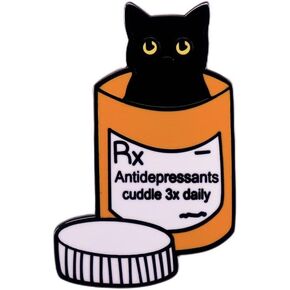 Black Cat Medicine Bottle Enamel Lapel Pin Antidepressants Medical Prescription Metal Badge Brooch For Humorous Nurse Gift