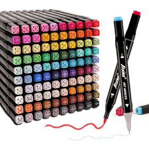 ABEIER Dual Brush Tip Marker Pens, 100 Vibrant Colors, Water-Based, Non-Toxic Art Supplies for Kids Adults, Perfect for journaling, Drawing, Sketching, and Illustration in Coloring Books