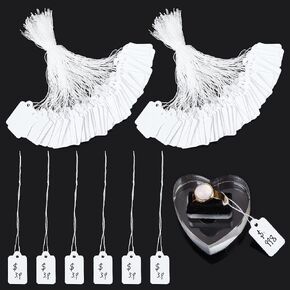 PH PandaHall 1000 Pcs 0.9x0.5 Inch Rectangle White Paper Tags Marking Strung Tags Writable Tags Display Label Price Tags with Hanging String for Jewelry Gift Sale Display