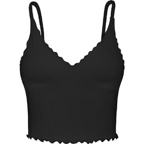 Sunzel Tank Top for Women, V Neck Seamless Ribbed Crop Sports Bra with Ruffles