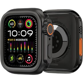 amBand 3 in 1 Metal Case Compatible with Apple Watch Series SE/SE2 6/5/4 44mm, W1 Protector Rugged Bumper with Watch Crown + Watch Back Cover, Black