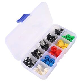 25pcs 12x12x7.3mm Momentary Tact Tactile Push Button Switch Touch Switch Micro Switch 4 Pins SMD PCB with Cap for Arduino