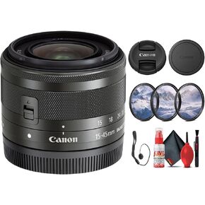 Canon EF-M 15-45mm f/3.5-6.3 هي عدسة تكبير STM (جرافيت) (0572C002) + مجموعة مرشح + حافظة غطاء + مجموعة تنظيف (متجددة)
