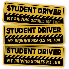 My Driving Scares Me Too Vehicle Safety Sign, Driver Sticker Magnet for Car, Magnetic Reflective Rookie Driver Bumper Sticker, A Traditional Size, Large Bold Text 3.5 X 10.5 Inch, 3 Pack