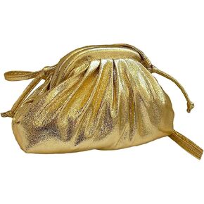 Verdusa Women's Metallic Ruched Clutch Handbags Crossbody Bag Shiny Evening Purse Gold One-Size