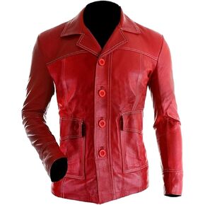 Tyler Durden Mayhem Red Retro Brad Motorcycle Club Biker Fight Leather Jacket