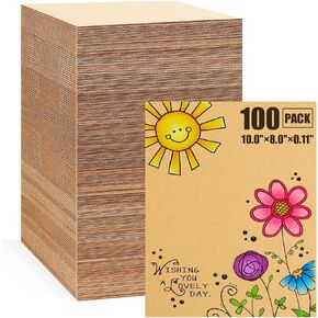 100 Pack Corrugated Cardboard Sheets 6x9 Inch, 1/8" Thickened, Flat Cardboard Pads for Packaging, Mailing, Shipping, Crafts - B-Flute, Brown