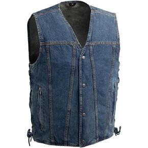 First Mfg Co - Gambler - Men's Motorcycle Biker Riding Leather, Denim Vest