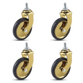 3" stem Caster Wheels,Hotel Restaurant Trolley casters Set of 4 (2with brake 2without, Gold plating),threaded stem 8 * 15mm,Lightweight Total Capacity 160lbs