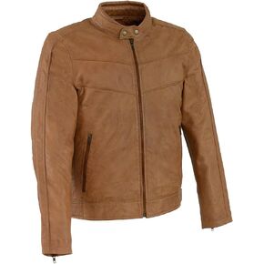 Milwaukee Leather SFM1835 Men's Black ‘Cafe Racer’ Leather Jacket with Snap Button Collar
