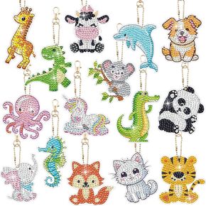15 PCS Diamond Painting Keychains Animal Diamond Art Ornaments Double Side Diamond Key Rings DIY 5D Art Pedants for Beginners Birthday Crafting Home Party Decor