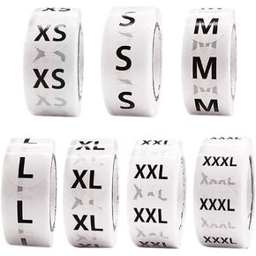 3500 PCS Clothing Size Stickers,Round Self Adhesive Size Stickers Labels,White Stickers with Black Text,7 Sizes XS,S,M,L,XL,XXL,XXXL for Clothing T Shirts Retail