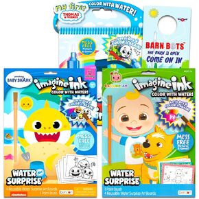 No Mess Water Coloring Book Set for Toddlers Kids Ages 3-5 ~ 3 Pack Mess Free Reusable Water Painting Books with Brushes, Water Pens | Baby Shark, Cocomelon, Thomas the Train