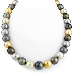 The Pearl Source 14K Gold 11-14mm Round Genuine Multicolor Tahitian South Sea Cultured Pearl Nancy Pelosi Necklace in 20" Matinee Length for Women