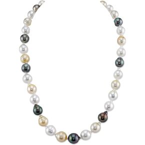 The Pearl Source 14K Gold 9-11mm Baroque Genuine Multicolor South Sea Cultured Pearl Necklace in 18" Princess Length for Women