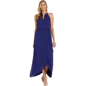 R&M Richards High-Low Sleeveless Chiffon Dress W/Keyhole and Rhinestone Neck Detail