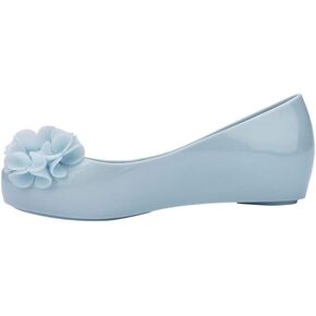 mini melissa Ultragirl Springtime Ballet Flats for Girls - Comfortable & Cute Peep Toe Jelly Flat Shoes with Flower Bows, Jelly Shoes for Kids, Blue, 1
