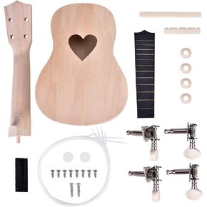 Ukulele DIY Kit, Make Your Own 21 Inch Ukulele Basswood 4 String Ukulele Make Set(Heart)