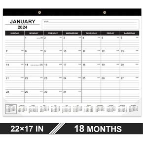 تقويم المكتب 2024-2025، يعمل التقويم العلوي للمكتب من يناير 2024 إلى يونيو 2025،18 تقويم مكتبي كبير شهريًا رائع للمنزل أو المكتب أو المدرسة مع أي ديكور، تقويم مكتب أسود 22 × 17 بوصة in Kuwait