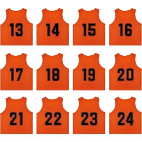 Set of 12 Numbered (13-24) Soccer Vests/Sport Pinnies/Training Bibs with Free Carry Bag