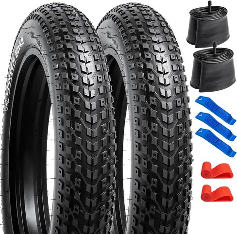YUNSCM 26" Fat Bike Tires 26x4.0/98-559 60TPl and 26" Bike Tubes Schrader Valve with 2 Rim Strips Compatible with Mountain/Off Road E-Bike 26 x 4.0 Bicycle Tires and Tubes (Y-1143) in Saudi Arabia