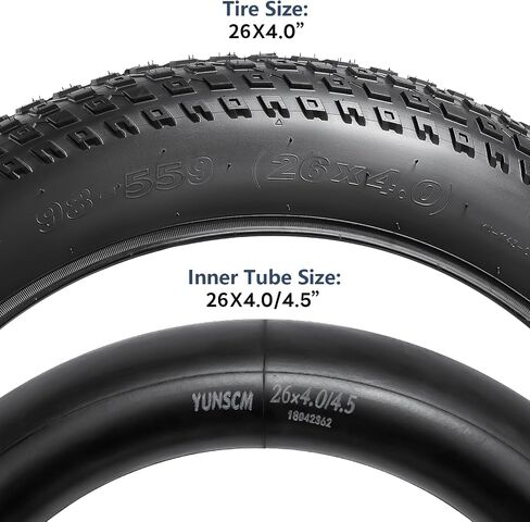 YUNSCM 26" Fat Bike Tires 26x4.0/98-559 60TPl and 26" Bike Tubes Schrader Valve with 2 Rim Strips Compatible with Mountain/Off Road E-Bike 26 x 4.0 Bicycle Tires and Tubes (Y-1143) in Saudi Arabia