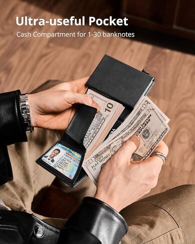 محفظة Airtag للرجال مع حامل بطاقة هوائية من الجلد المحبب العلوي، محفظة للرجال من Apple Air Tag، حامل بطاقة ائتمان منبثق مع جيب مخفي ثلاثي الطي، يحمل سعة 10 بطاقات، نافذة لبطاقة الهوية (أسود) in Kuwait