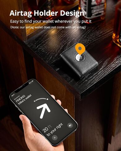 محفظة Airtag للرجال مع حامل بطاقة هوائية من الجلد المحبب العلوي، محفظة للرجال من Apple Air Tag، حامل بطاقة ائتمان منبثق مع جيب مخفي ثلاثي الطي، يحمل سعة 10 بطاقات، نافذة لبطاقة الهوية (أسود) in Kuwait