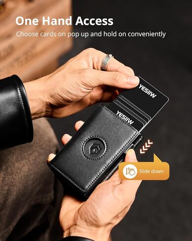 محفظة Airtag للرجال مع حامل بطاقة هوائية من الجلد المحبب العلوي، محفظة للرجال من Apple Air Tag، حامل بطاقة ائتمان منبثق مع جيب مخفي ثلاثي الطي، يحمل سعة 10 بطاقات، نافذة لبطاقة الهوية (أسود) in Kuwait