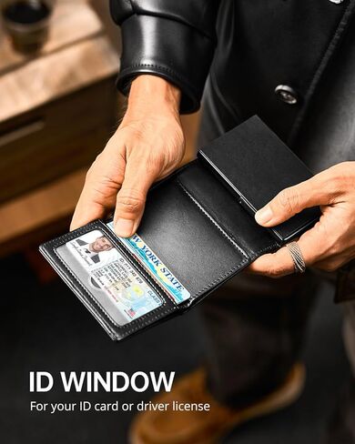 محفظة Airtag للرجال مع حامل بطاقة هوائية من الجلد المحبب العلوي، محفظة للرجال من Apple Air Tag، حامل بطاقة ائتمان منبثق مع جيب مخفي ثلاثي الطي، يحمل سعة 10 بطاقات، نافذة لبطاقة الهوية (أسود) in Kuwait